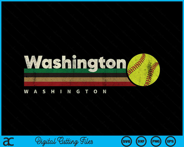 Vintage Softball Washington City Softball Retro Stripes SVG PNG Digital Cutting Files