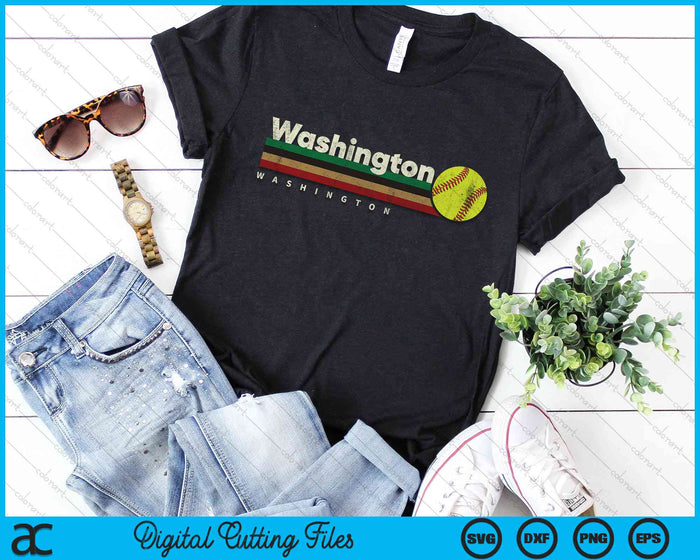 Vintage Softball Washington City Softball Retro Stripes SVG PNG Digital Cutting Files