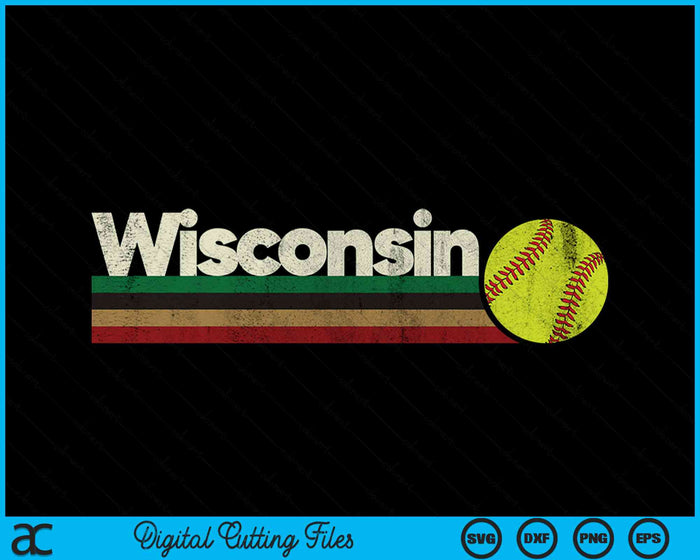 Vintage Softball Wisconsin Softball Retro Stripes SVG PNG Digital Cutting Files