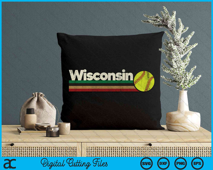 Vintage Softball Wisconsin Softball Retro Stripes SVG PNG Digital Cutting Files