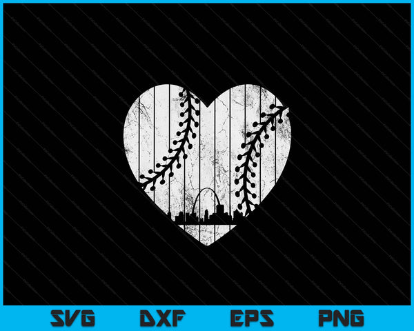 Vintage St. Louis Baseball Heart With Skyline SVG PNG Digital Cutting Files