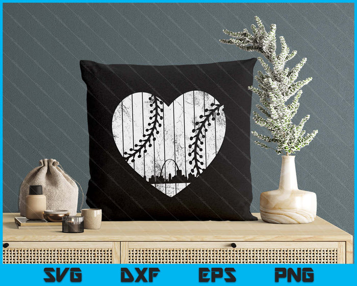 Vintage St. Louis Baseball Heart With Skyline SVG PNG Digital Cutting Files