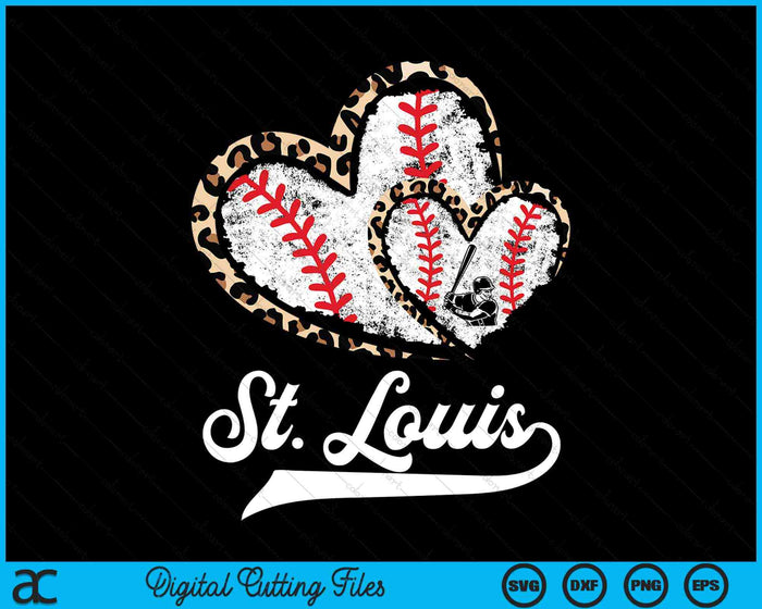 Vintage St.Louis Baseball Leopard Heart Baseball SVG PNG Digital Cutting Files