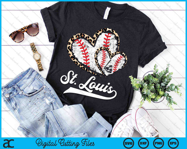 Vintage St.Louis Béisbol Leopardo Corazón Béisbol SVG PNG Archivos de Corte Digital