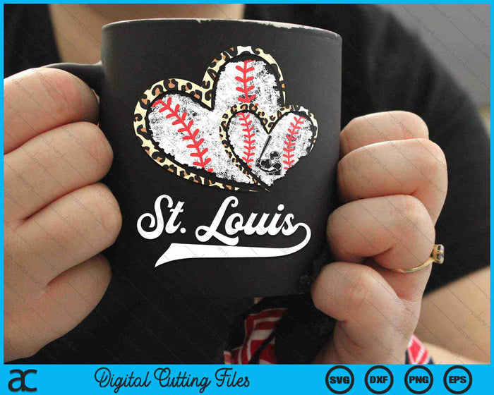 Vintage St.Louis honkbal luipaard hart honkbal SVG PNG digitale snijbestanden