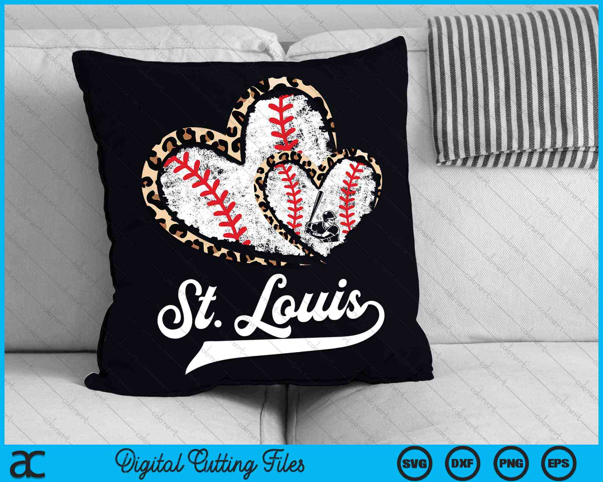 Vintage St.Louis Baseball Leopard Heart Baseball SVG PNG Files