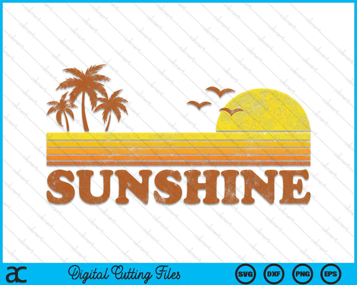Vintage Sunshine Beach Retro zonsondergang jaren '70 zomervakantie SVG PNG digitale snijbestanden
