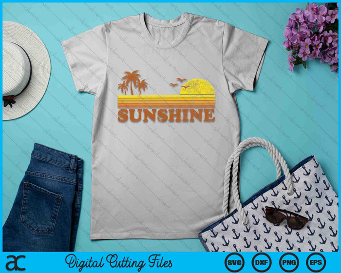 Vintage Sunshine Beach Retro zonsondergang jaren '70 zomervakantie SVG PNG digitale snijbestanden