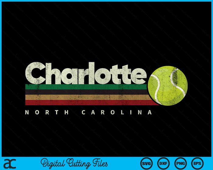 Vintage Tennis Charlotte City Tennis Retro Stripes SVG PNG Digital Cutting Files