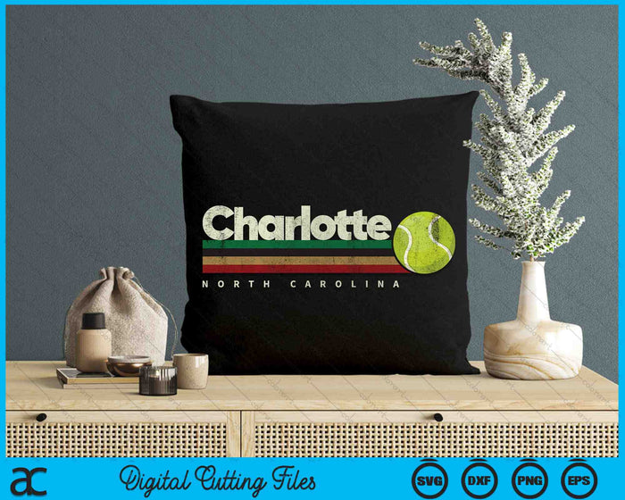 Vintage Tennis Charlotte City Tennis Retro Stripes SVG PNG Digital Cutting Files