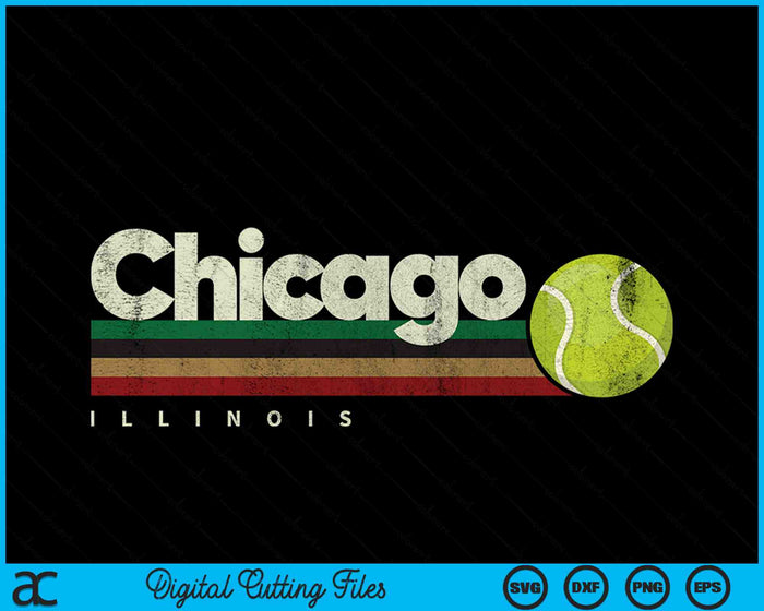 Vintage Tennis Chicago City Tennis Retro Stripes SVG PNG Digital Cutting Files