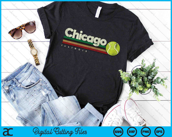 Vintage Tennis Chicago City Tennis Retro Stripes SVG PNG Digital Cutting Files