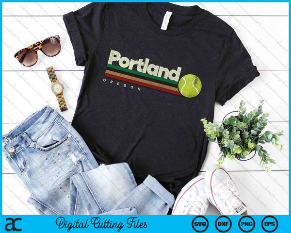 Vintage Tennis Portland City Tennis Retro Stripes SVG PNG Digital Cutting Files - on a t-shirt