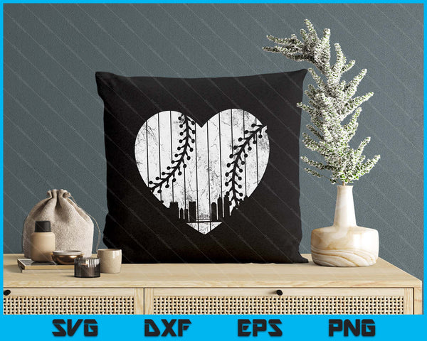 Vintage Texas Baseball Heart With Skyline SVG PNG Digital Cutting File