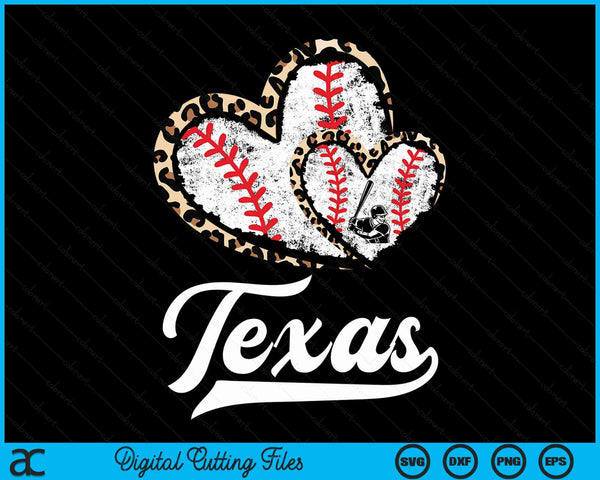 Vintage Texas Baseball Leopard Heart Baseball Fans SVG PNG Digital Cutting Files