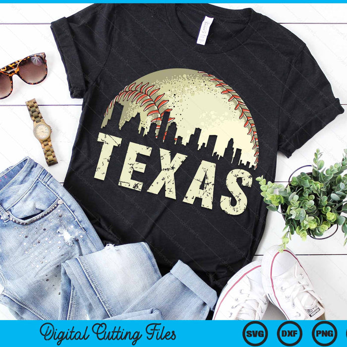 Vintage Texas Cityscape Baseball Lover SVG PNG Cutting Printable Files