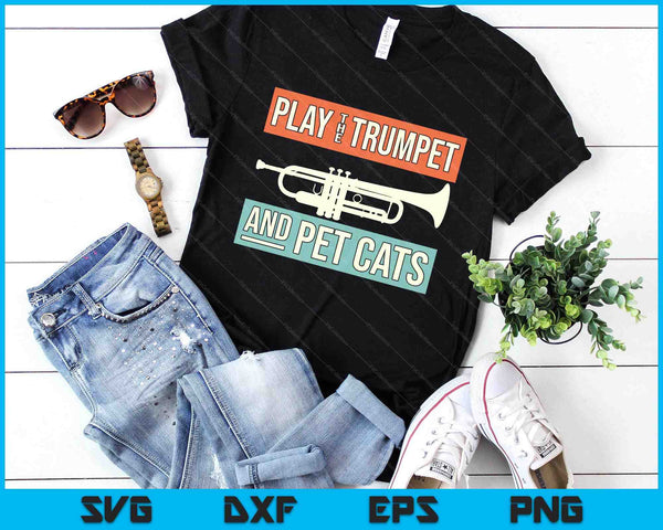 Vintage Trumpet Player Design Cat Lover Trumpeter I Pet Cats SVG PNG Digital Printable Files