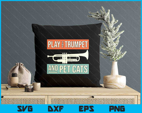 Vintage Trumpet Player Design Cat Lover Trumpeter I Pet Cats SVG PNG Digital Printable Files