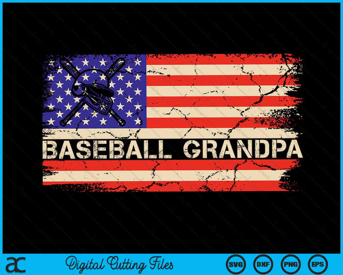 Vintage USA Bandera Americana Orgulloso Béisbol Abuelo SVG PNG Archivos de Corte Digital