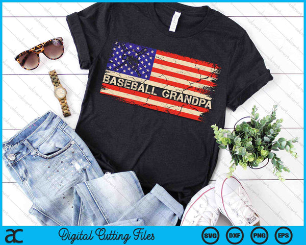 Vintage USA Bandera Americana Orgulloso Béisbol Abuelo SVG PNG Archivos de Corte Digital - on a t-shirt