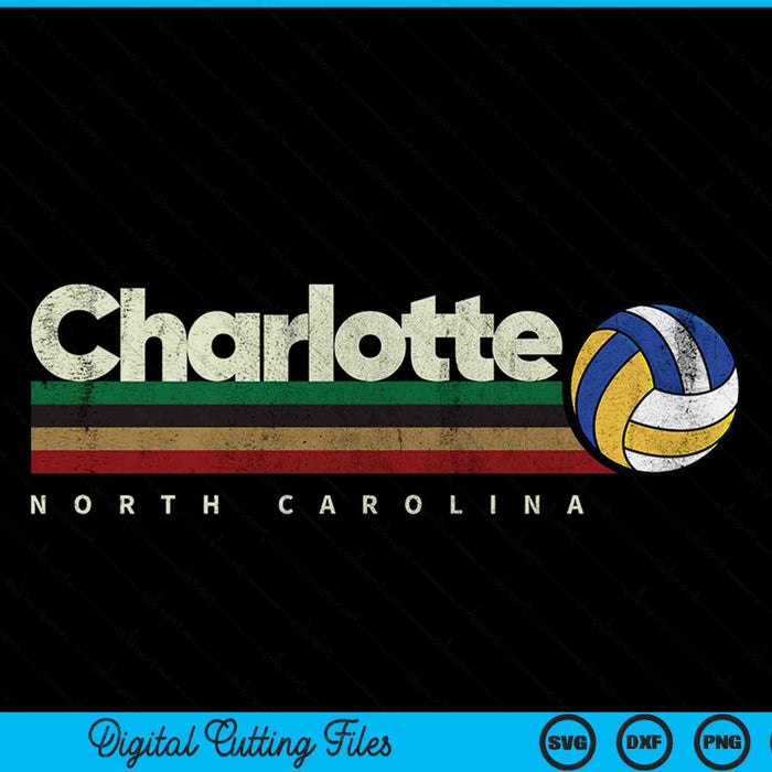 Vintage volleyball Charlotte city volleyball retro stripes SVG cut file