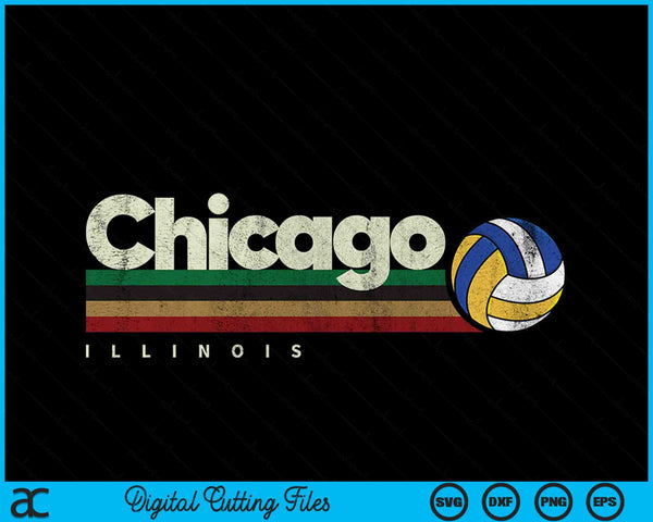 Vintage Volleyball Chicago City Volleyball Retro Stripes SVG PNG Digital Cutting Files