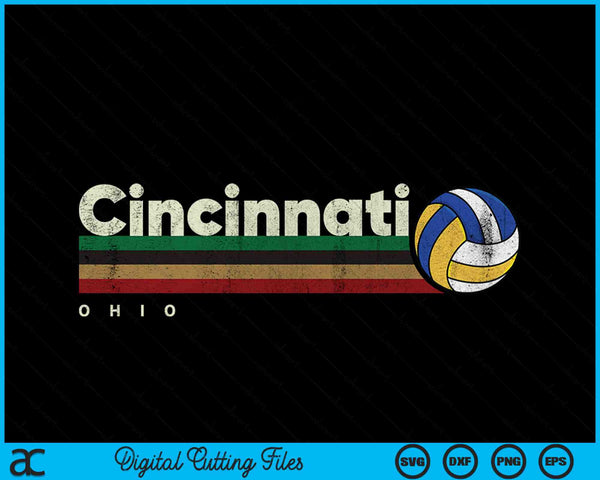 Vintage Volleyball Cincinnati City Volleyball Retro Stripes SVG PNG Digital Cutting Files