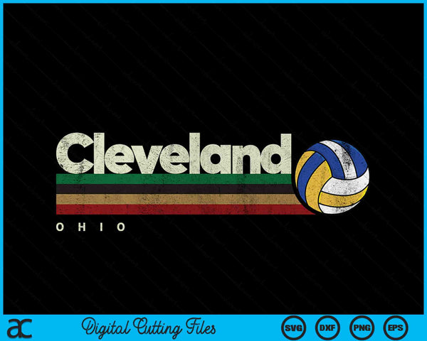 Vintage Volleyball Cleveland City Volleyball Retro Stripes SVG PNG Digital Cutting Files