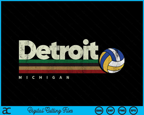 Vintage Volleyball Detroit City Volleyball Retro Stripes SVG PNG Digital Cutting Files