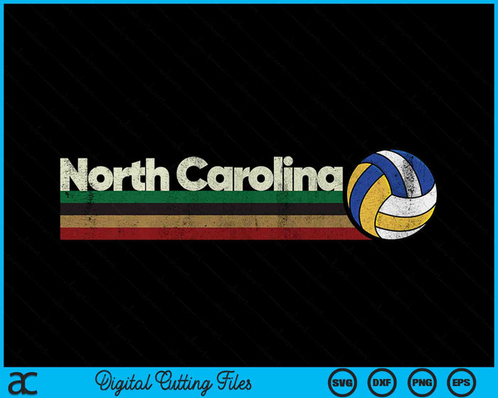Vintage Volleyball North Carolina Volleyball Retro Stripes SVG PNG Digital Cutting Files