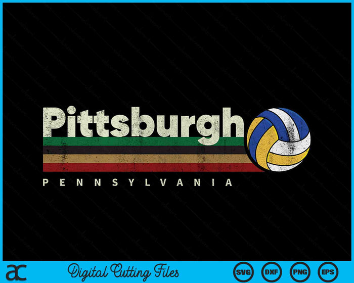 Vintage Volleyball Pittsburgh City Volleyball Retro Stripes SVG PNG Digital Cutting Files