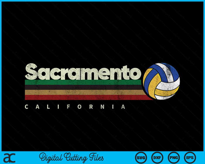 Vintage Volleyball Sacramento City Volleyball Retro Stripes SVG PNG Digital Cutting Files