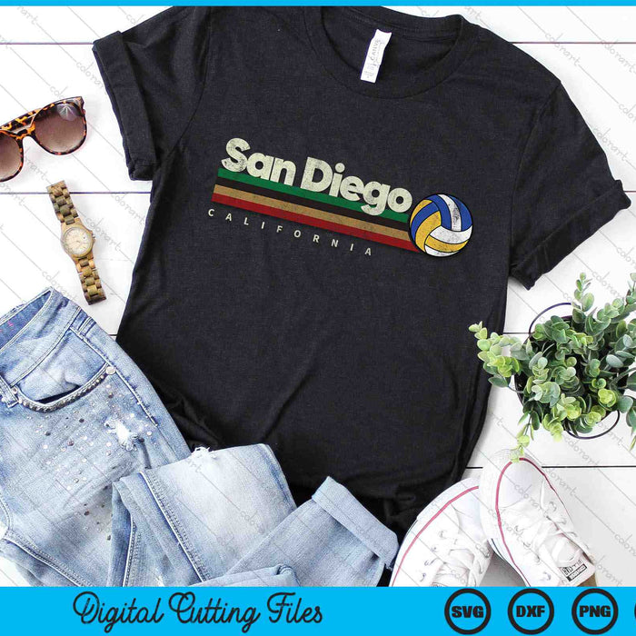 Vintage Volleyball San Diego City Volleyball Retro Stripes SVG PNG Digital Cutting Files
