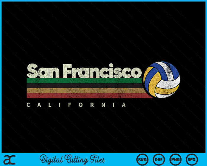 Vintage Volleyball San Francisco City Volleyball Retro Stripes SVG PNG Digital Cutting Files