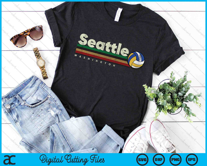 Vintage Volleyball Seattle City Volleyball Retro Stripes SVG PNG Digital Cutting Files