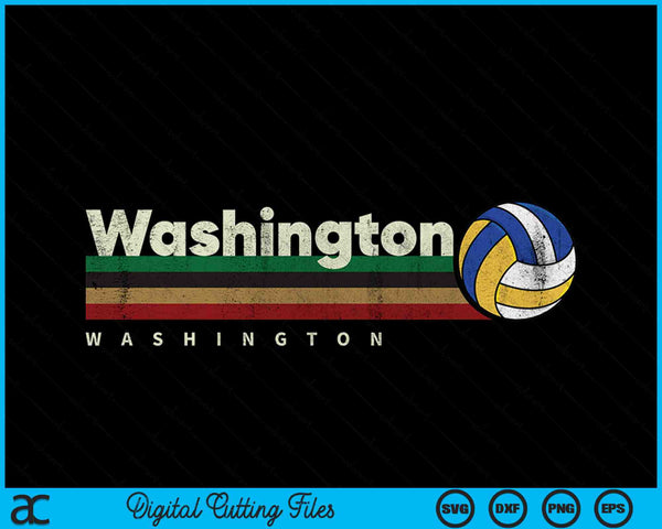 Vintage Volleyball Washington City Volleyball Retro Stripes SVG PNG Digital Cutting Files