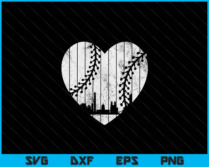 Vintage Washington Baseball Heart With Skyline SVG PNG Digital Cutting Files