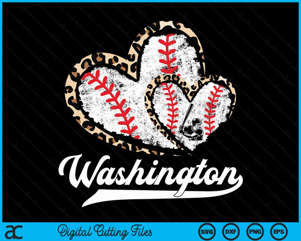 Vintage Washington Baseball Leopard Heart Baseball Fans SVG PNG Digital Cutting Files