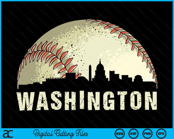 Vintage Washington Cityscape Baseball Lover SVG PNG Cutting Printable Files