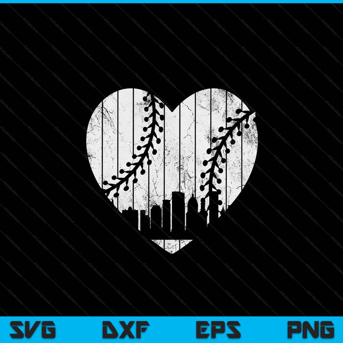 Vintage Wisconsin baseball heart with skyline SVG cut file