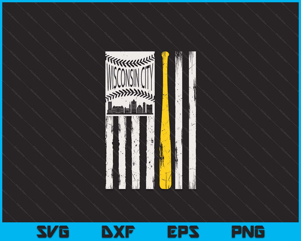 Vintage Wisconsin City honkbal vlag patriottische honkbal SVG PNG digitale snijden bestanden