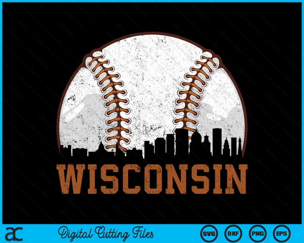 Vintage Wisconsin Cityscape Baseball SVG PNG Digital Printable Files