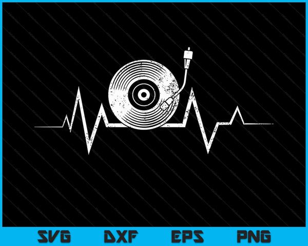 Vinyl Record Heartbeat Vintage Retro Old School DJ SVG PNG Cutting Printable Files
