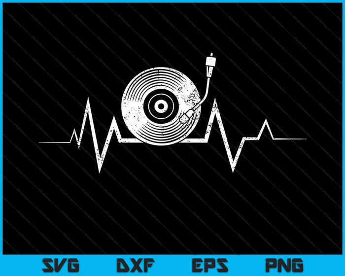 Vinyl Record Heartbeat Vintage Retro Old School DJ SVG PNG Cutting Printable Files