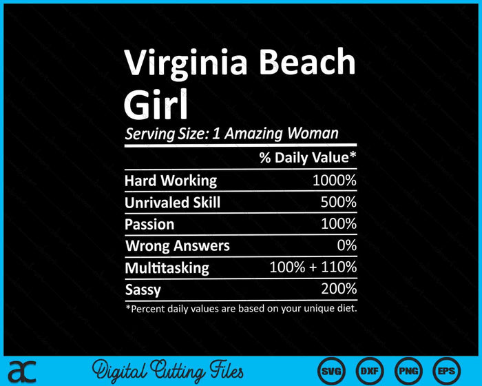 Virginia Beach Girl VA Virginia City Home Roots SVG PNG Archivos de corte digital