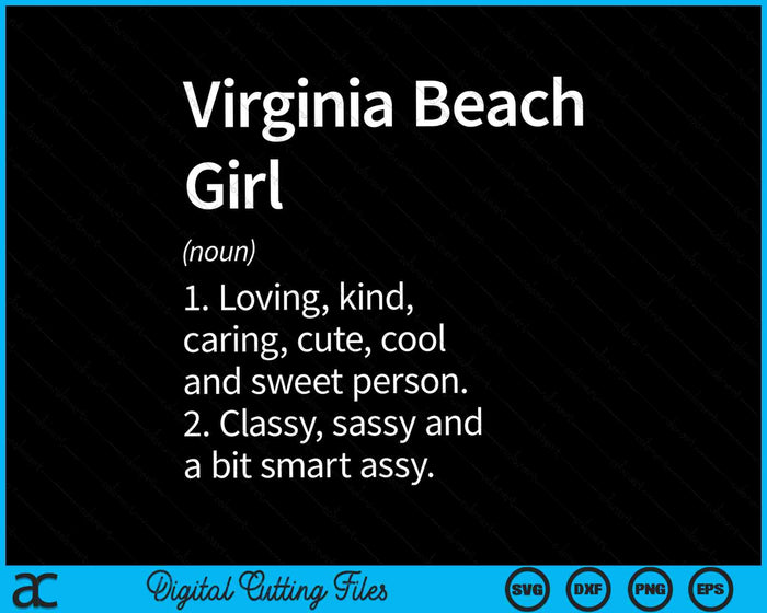 Virginia Beach Girl VA Virginia Home Roots SVG PNG Snijden afdrukbare bestanden