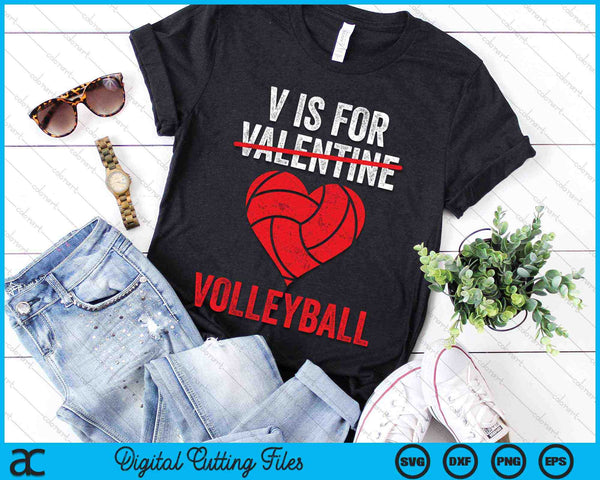 V is voor Valentine Volleybal Valentijnsdag SVG PNG digitale snijbestanden