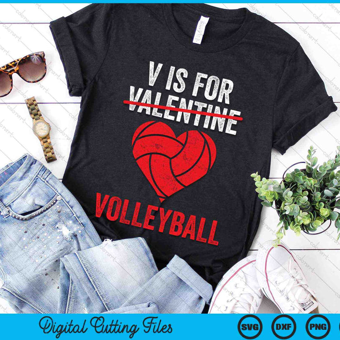 V is voor Valentine Volleybal Valentijnsdag SVG PNG digitale snijbestanden