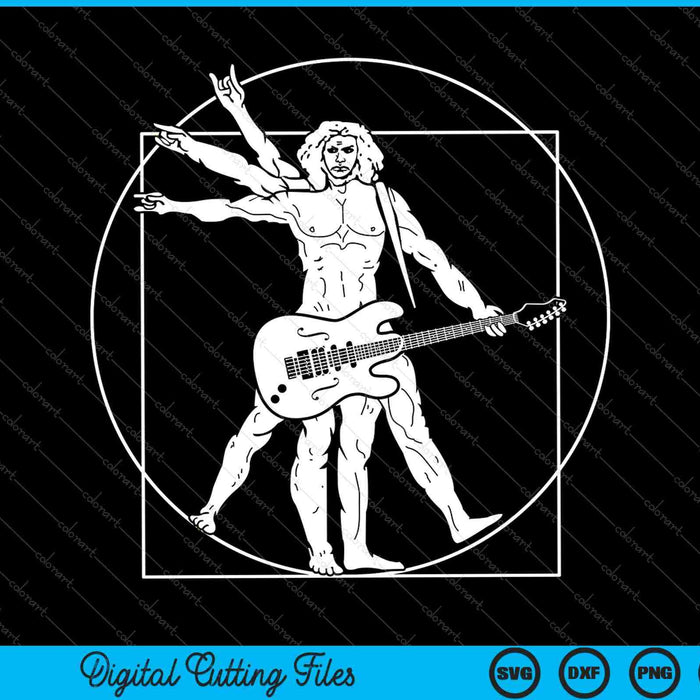 Vitruvian Man Guitar Music Player Da Vinci Guitarist SVG PNG Cutting Printable Files