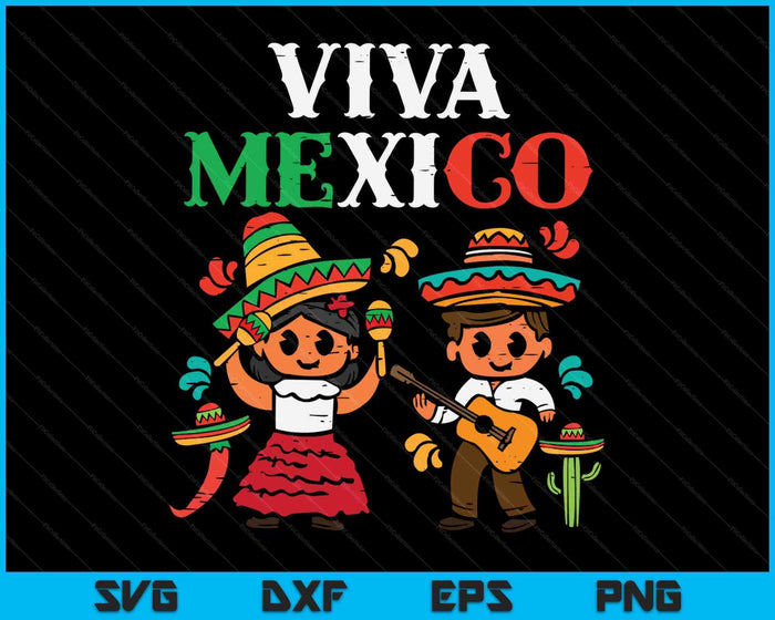 Viva Mexico jongen meisje Maracas gitaar Mexicaanse onafhankelijkheid Kid SVG PNG digitale snijbestanden